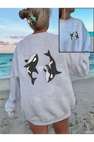 NOISSEY Γυναικεία φούτερ με στάμπες καρδιάς Dolphin Love Heart για τον χειμών...