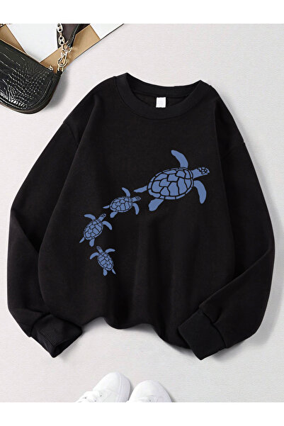 NOISSEY تي شيرت بسيط مطبوع عليه سلاحف البحر للنساء برقبة دائرية أساسية بغطاء ...