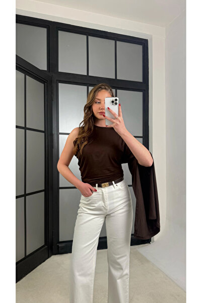 manana fashion One-Shoulder Cape Sheer Bluz-1591