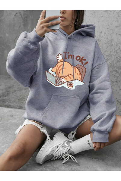 NOISSEY Διασκεδαστικό Φούτερ Γάτα Είμαι Εντάξει Μπι με τύπωμα Κ με κουκούλα Τ...