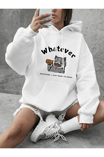 NOISSEY Sarhoş Kedi Cartoon مطبوع سويت شيرت نسائي شتوي صوف الفليس دافئ برقبة ...