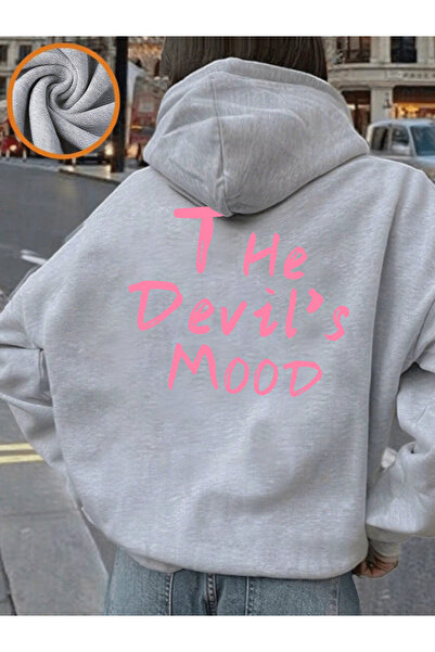 NOISSEY سويت شيرت Devil's Mood Letters مطبوع للسيدات بغطاء رأس سويت شيرت كاجو...