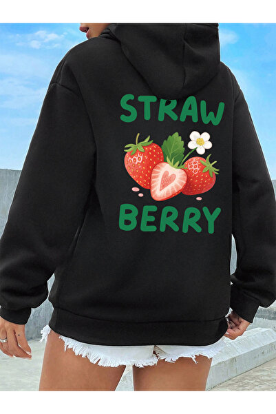 NOISSEY هوديز نسائية مطبوعة بنقش الفراولة اللذيذة، سترة فضفاضة مريحة، سترة ري...