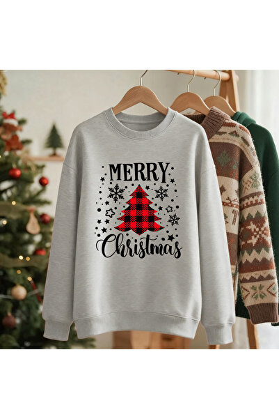 NOISSEY سويت شيرت Happy Christmas Red Grid Tree مطبوع للنساء فضفاض ومريح K بغ...