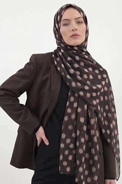 Farah Zahra Ceylan Desenli Kadın Pamuklu Kahverengi Şal