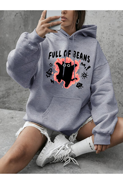 NOISSEY تي شيرت نسائي بطباعة قطة مليئة بالفاصوليا، قميص أساسي برقبة دائرية بغ...