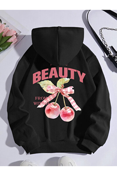 NOISSEY Ροζ Κεράσι με κουκούλα τεμάχια Yaylaym Beauty Bow Print Streetwear Φλ...
