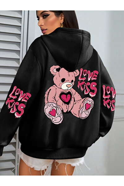 NOISSEY Pink Love Kiss Art Lettered cu imprimeu Pentru Femei C cu buzunare To...
