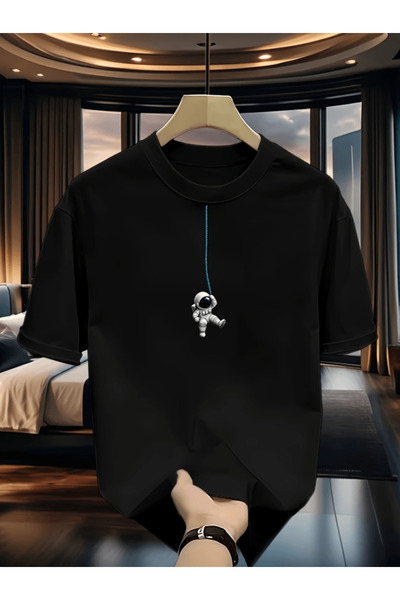 one button Astronot cu imprimeu Premium supradimensionat tricou