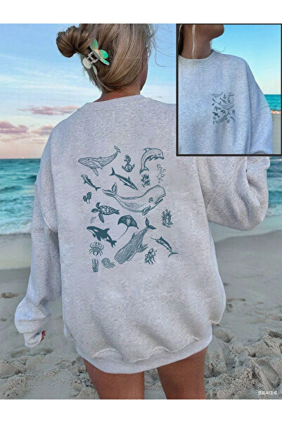 NOISSEY Tricouri Sea Life Whale and Shark cu imprimeu pentru femei guler rotu...