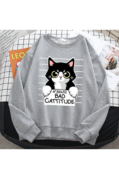 NOISSEY سترة خريفية وشتوية رقم مطبوع من Bad Cattitude Funny Cat بغطاء رأس sve...