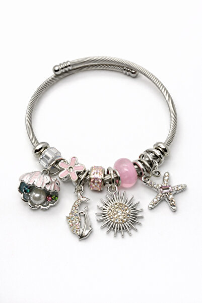 MakeWell Stainless Steel Charm Bracelet Lotus Heart Butterfly and Flower Figu...