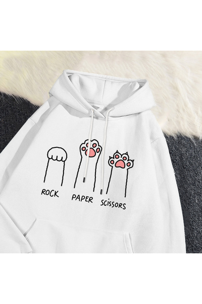 NOISSEY Kawaii ženske dukseve sa kapuljačom Kamen Papir Makaze Smešna mačka p...