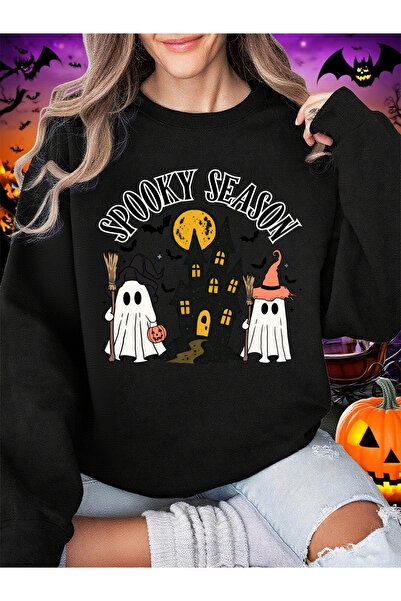 NOISSEY تي شيرت مطبوع عليه موسم الهالوين المخيف صوف الفليس دافئ ومريح بغطاء ر...