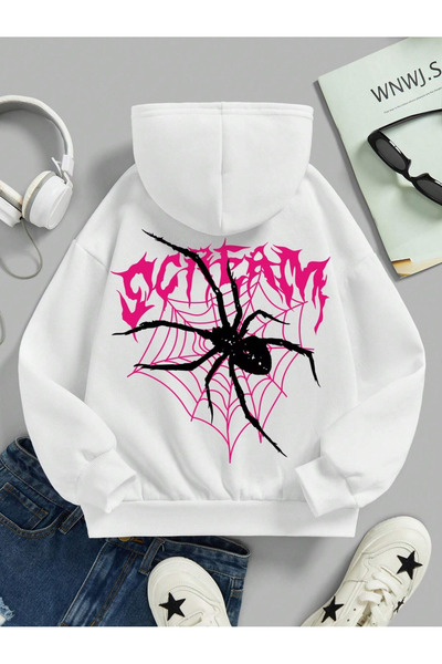 NOISSEY سترة نسائية مطبوعة عليها The Screaming Spiders and Spiderwebs بغطاء ر...