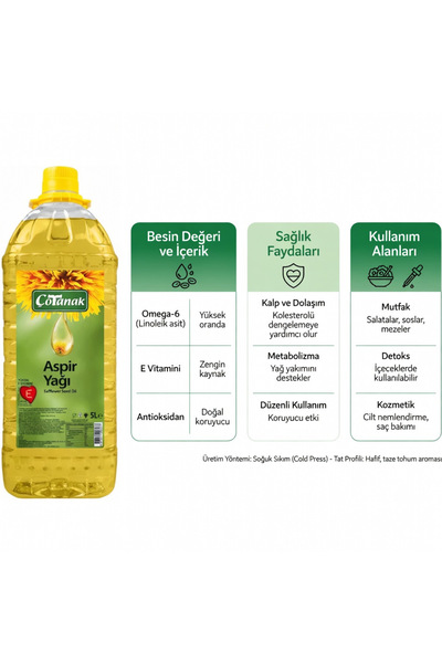 Sanal Çotanak Aspir Yağı Kare Pet 5 Lt