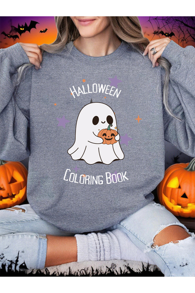 NOISSEY تي شيرت مطبوع عليه كتاب تلوين الهالوين للسيدات شتاء صوف الفليس سترة ف...