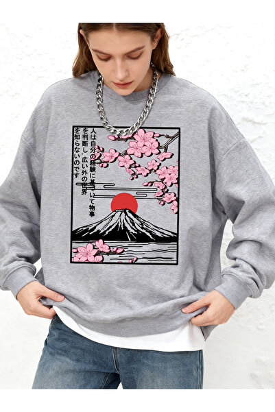 NOISSEY Mount Fuji Cherry Blossoms Printed Women's Sweatshirts Winter Plus Si...