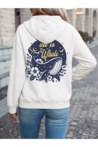 NOISSEY All Things Whale Art Design cu imprimeu cu glugă Topuri Pulovere de b...