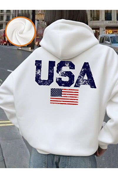 NOISSEY سترة دافئة للنساء من USA Letter American Flag مطبوع بغطاء رأس للشتاء ...