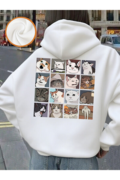 NOISSEY Meme Cats 2.0 Cartoon مطبوع بغطاء رأس ملابس علوية نسائية لخريف صوف ال...