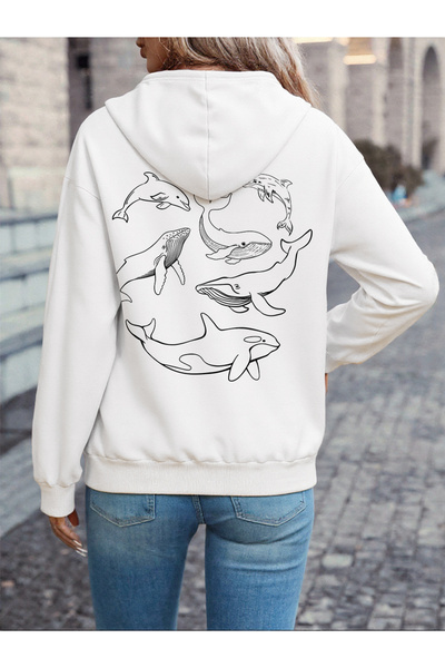 NOISSEY Dolphin Humpback Whale Orca cu imprimeu cu glugă Topuri pentru femei ...
