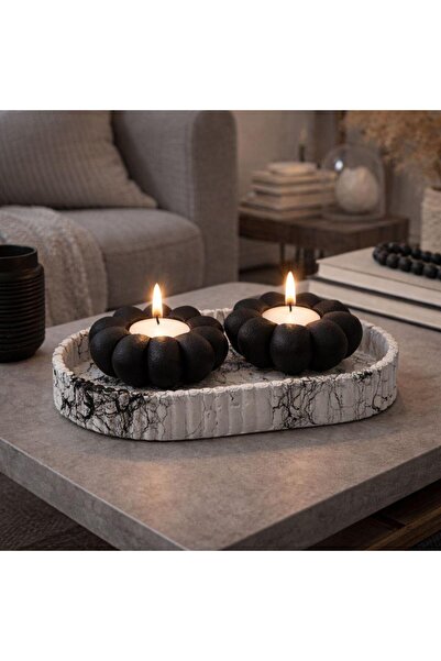 BUBUHOMEDECOR Mermer Desen Tabaklı 2 li Çiçek Mumluk