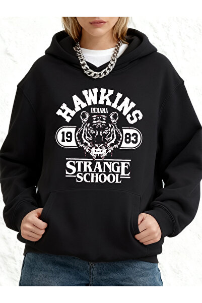 NOISSEY Hawkins Strange School مطبوع بغطاء رأس بلوزات نسائية فضفاضة قطن قطعة ...