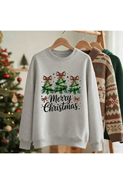 NOISSEY تي شيرت Happy Christmas Bow Trees مطبوع للسيدات بقلنسوة أساسية فضفاضة...