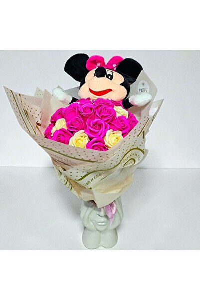 velve Minnie Mouse premium bouquet with 35 soap roses, 50 cm, Pink-Cream