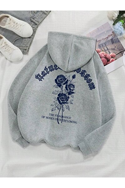 NOISSEY Fashion Women's Hooded S Vintage Letters and Flowers Printed Sweatshi...
