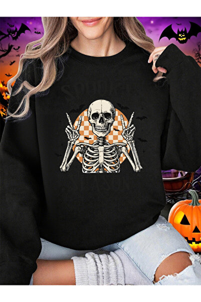 NOISSEY Hanorac de Halloween cu imprimeu cu schelet Spooky Mason pentru femei...