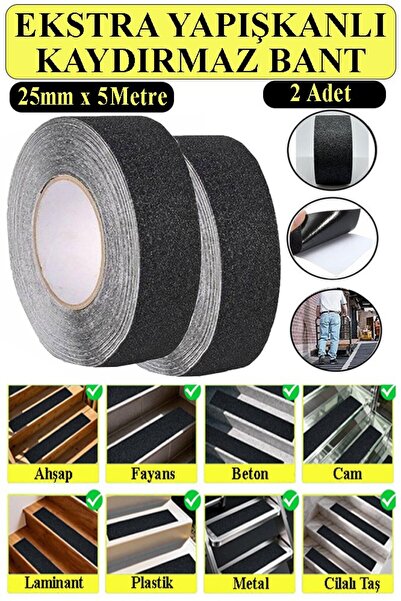 Artlantis Merdiven Kaydırmaz Bant 25mm 2 Adet 5 Metre Zemin Kaymaz Band 2.5 c...