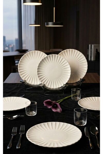 evinbizden Modern Porselen Aura Desen 6 Kişilik 24 cm Servis Sunum Tabağı Set...