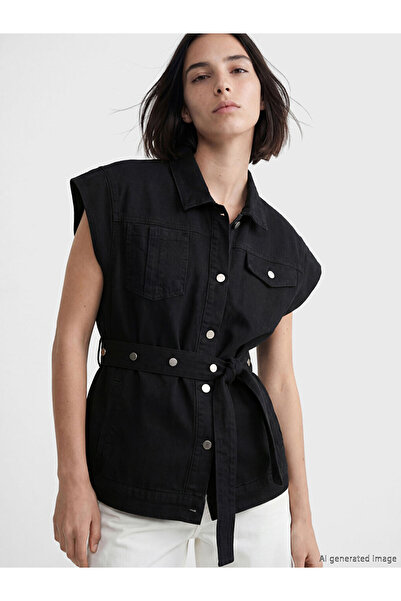 LC Waikiki Rmz Gi̇yi̇m Farkiyla Shirt Roba Yaka Ke Belt Women's Jean Vest