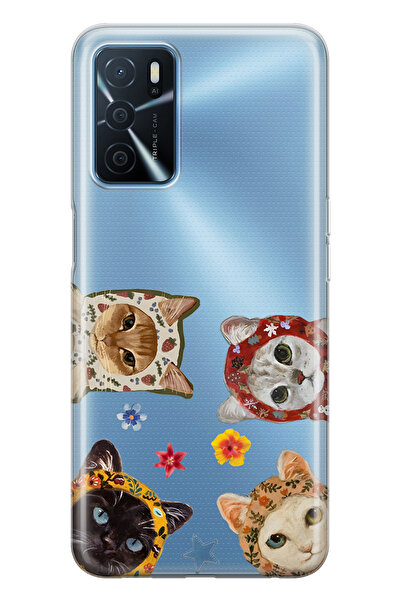 FLAMENKO حافظة هاتف شفافة متوافقة مع هاتف اوبو A16 / A55 بتصميم القطط اللطيفة...