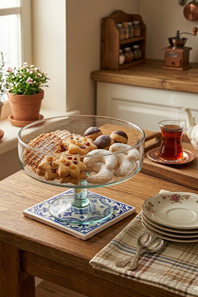 Nuha Home 19 CM Ayaklı Cam Kurabiye ve İkram Sunum Tabağı – Şık Servis Standı