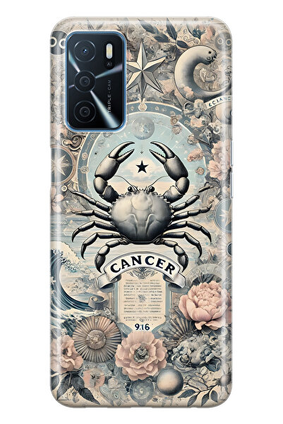 FLAMENKO حافظة هاتف شفافة متوافقة مع هاتف اوبو A16 / A55 Yengeç Burcu منقوش