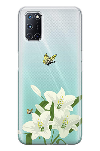 FLAMENKO Oppo A52 / A72 / A92 Compatible White Lily Patterned Transparent Pho...