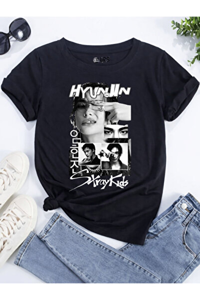barsdepo Tricou Hyunjin Stray Kids cu imprimeu de calitate PREMIUM, unisex pe...