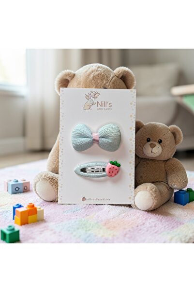 Nills Baby & Kids Fiyonk & Çilek Detaylı Toka Set - Mint 2'li