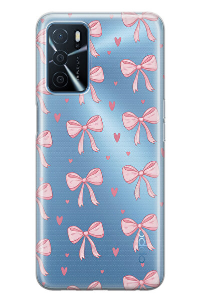 FLAMENKO حافظة هاتف شفافة متوافقة مع هاتف اوبو A16 / A55 باللون الوردي منقوش