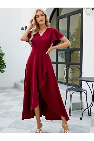 COjans Women's Short Sleeve Double-Breasted Collared Front Asymmetrical Ruffl...