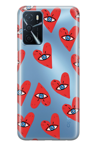 FLAMENKO حافظة هاتف شفافة متوافقة مع هاتف أوبو A16 / A55 من نوع Gözlü Kalp منقوش