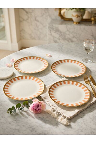 evinbizden Modern Porselen Rosaline Desen 4 Kişilik 19 cm Pasta Tabağı Seti