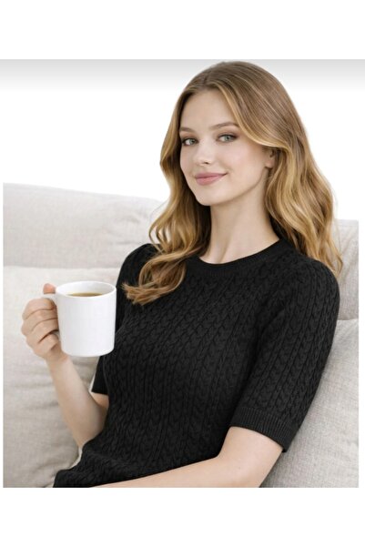 Dovil تي شيرت نسائي أسود قصير الأكمام برقبة دائرية قصة ضيقة