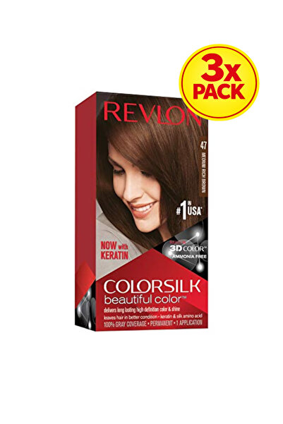 Revlon 3x PACK Coloration ColorSilk™ - numarul 47 Maro intens mediu