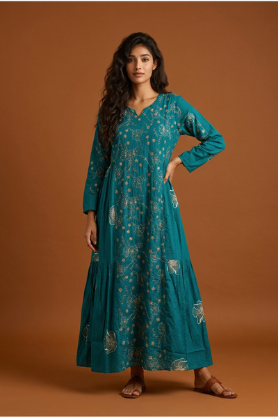 Mabrook Jalabiya 100 % Cotton – Ladies A-Line Maxi Middle Embroidered Floral ...