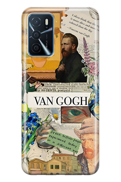 FLAMENKO حافظة هاتف شفافة متوافقة مع هاتف أوبو A16 / A55 من فان جوخ كولاج منقوش