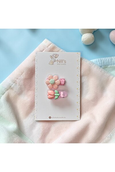 Nills Baby & Kids Çiçek Detaylı Toka Set - Açık Pembe 2'li